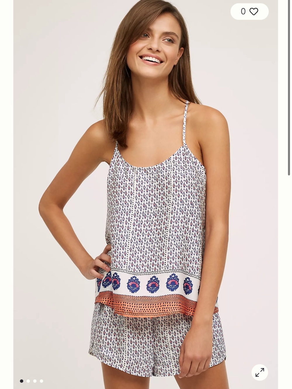 Anthropologie Printed Cami & Short Sleep Set in White and Coral with Navy Accent